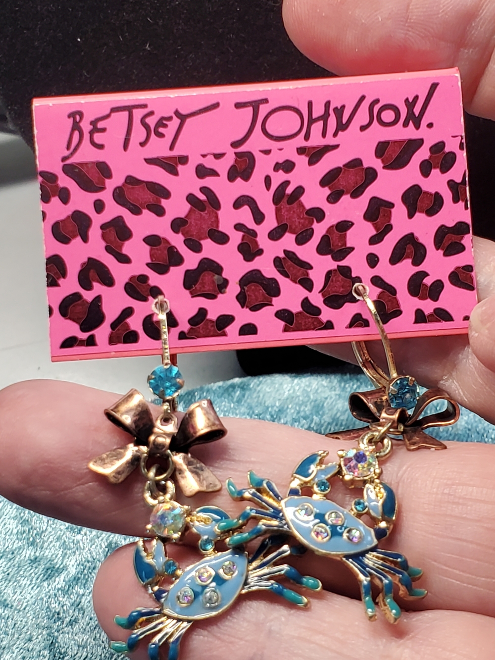 Betsy Johnson Blue Crab Dangle Earrings.